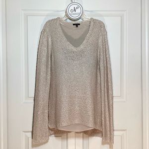 APT 9 Women V-Neck Sequin Sweater Long Sleeve Ivory-Peach Size XL